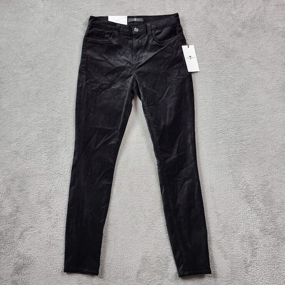 7 For All Mankind Pants Womens 25X27 Black Velvet Ankle Super Skinny NWT - Picture 1 of 15